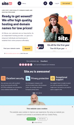 European Domain Registration and Web Hosting Service screenshot