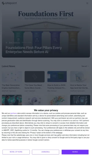 SitePoint Web Design and Development Learning Platform screenshot