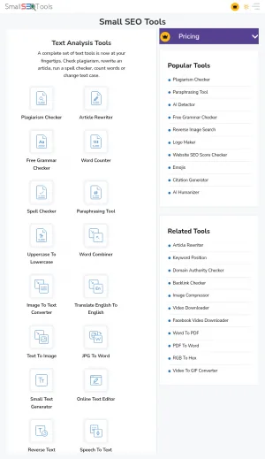 Small SEO Tools for SEO, Writing, Images, and PDF Tasks screenshot