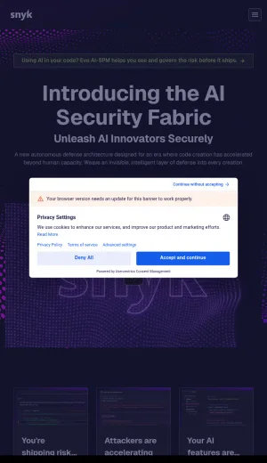 Snyk AI and Application Security Platform screenshot