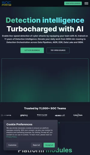 SOC Prime Cybersecurity Detection Intelligence Platform screenshot
