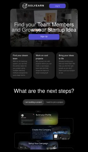 Solvearn Startup Team Matching Platform screenshot