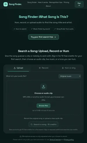 Song Finder Music Recognition and Song Identification Tool screenshot