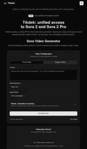 Sora 2 API - AI Video Generation for Developers screenshot