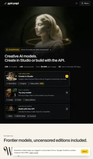 SpicyAPI Creative AI API and Studio for Images, Video, and Chat screenshot