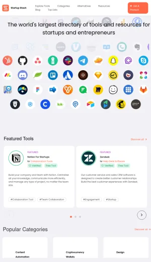 Startup Tools and Resources Directory screenshot
