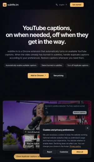 YouTube Caption Manager Chrome Extension screenshot