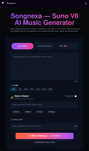 Songnexa AI Music Generator for Complete Song Creation screenshot