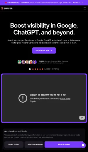 Surfer AI Visibility and SEO Content Optimization Platform screenshot