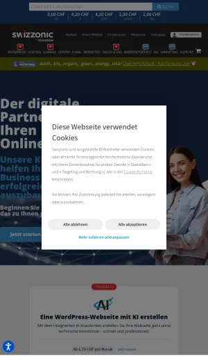 Swizzonic Digital Business Services and Swiss Hosting screenshot