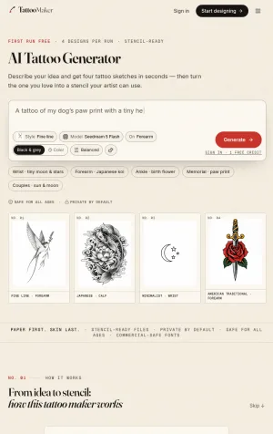 TattooMaker AI Tattoo Design and Stencil Generator screenshot