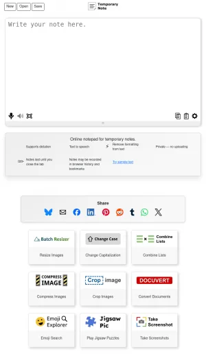 Temporary Note Online Notepad for Quick Browser Notes screenshot