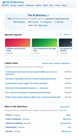 The AI Directory: Curated AI Websites and Resources screenshot