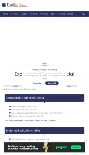 European Bank and Financial Institution Directory screenshot