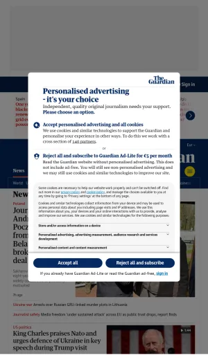 The Guardian Europe News and Analysis screenshot