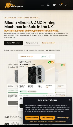The Mining Shop - Bitcoin Mining Hardware Store screenshot