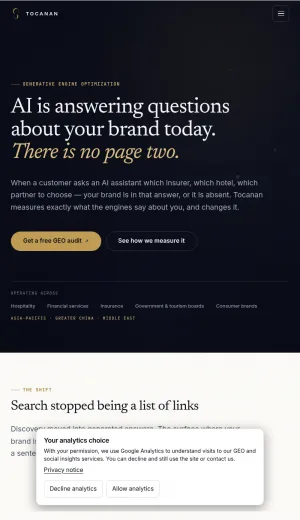 Tocanan AI Search Visibility and Brand Monitoring screenshot