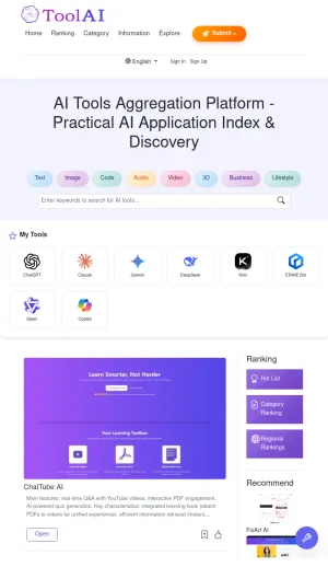 ToolAI Directory of Practical AI Applications screenshot