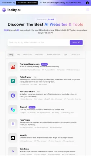 Toolify AI Tools and GPT Apps Directory screenshot