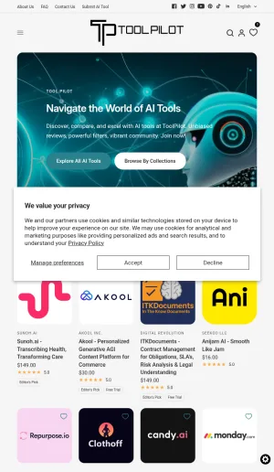 ToolPilot AI Directory for Reviewed Artificial Intelligence Tools screenshot