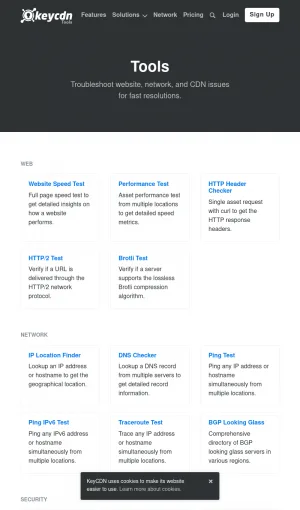 KeyCDN Network and Website Diagnostic Tools screenshot