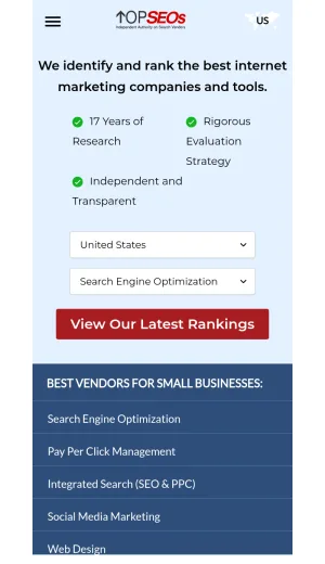 Top SEO and Digital Marketing Company Rankings screenshot
