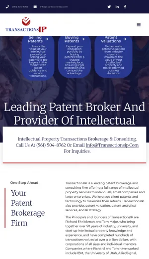 TransactionsIP Patent Brokerage and Intellectual Property Consulting screenshot