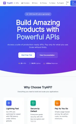 TryAPI Developer API Marketplace screenshot