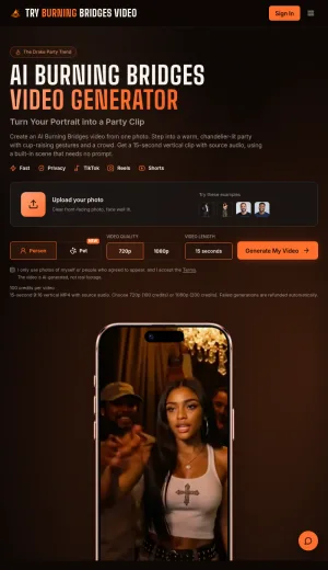 Try Burning Bridges Video - AI Photo to Party Video Generator screenshot