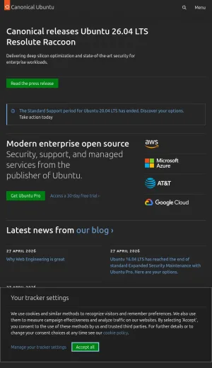 Ubuntu Enterprise Linux for Servers, Cloud, and AI screenshot