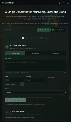 UEG Music AI Jingle and Brand Audio Creator screenshot