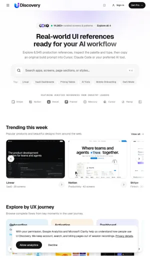 AI-Assisted UI Inspiration Library and Design Marketplace screenshot