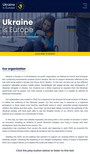 Ukraine is Europe Humanitarian Aid Organization screenshot
