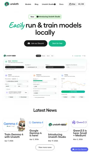 Unsloth: Local Open Model Training and Inference Platform screenshot
