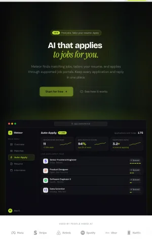 Meteor AI Job Search Automation and Resume Optimization screenshot