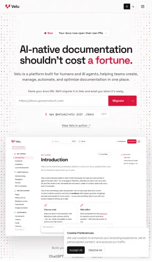 Velu AI Documentation Platform screenshot