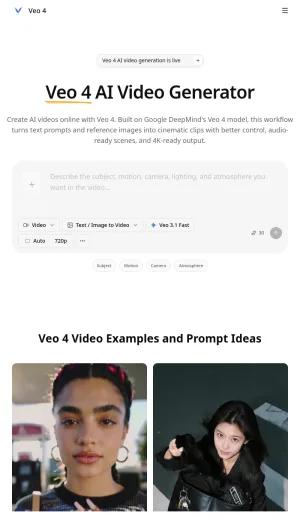 Veo 4 AI Video Generator for Cinematic Text and Image Clips screenshot