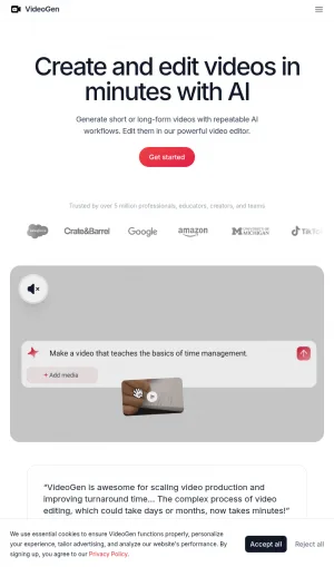 VideoGen AI Video Creation and Editing Platform screenshot