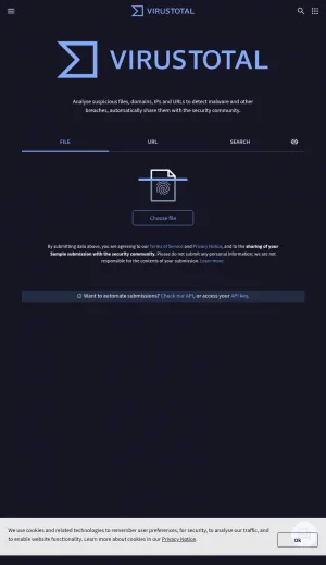 VirusTotal Malware and File Analysis Platform screenshot