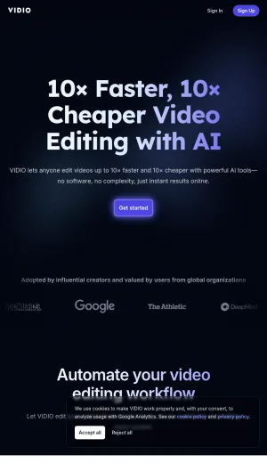Vidio AI Video Editing Platform screenshot