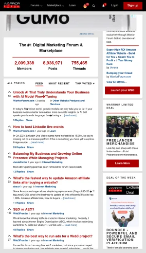 Warrior Forum Digital Marketing Community and Marketplace screenshot