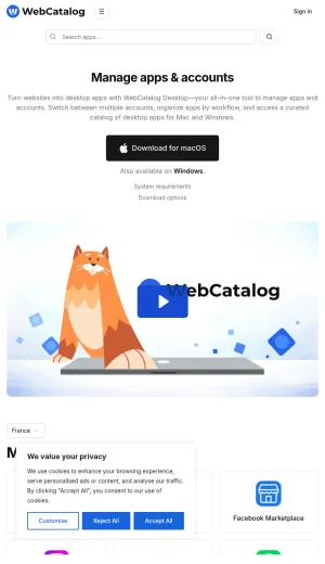 WebCatalog Desktop App and Account Management Software screenshot
