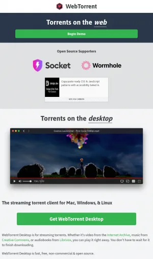 WebTorrent Streaming Torrent Client for Browser and Desktop screenshot