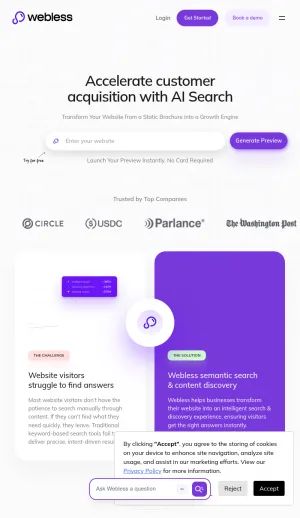 Webless AI Search and Content Discovery for Websites screenshot