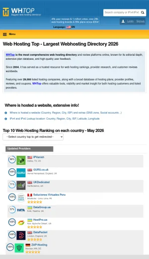 Web Hosting Top Directory and Reviews screenshot