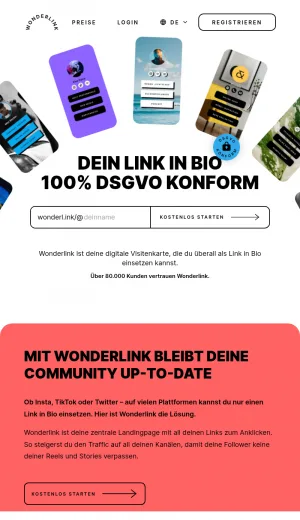 Wonderlink Privacy Compliant Link in Bio Pages screenshot