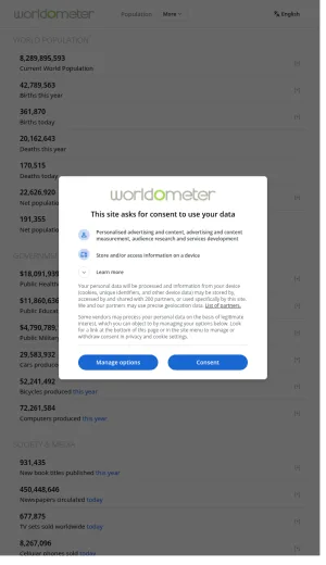 World Statistics and Global Counters screenshot