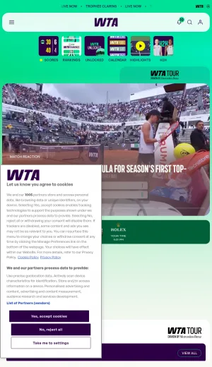 Women's Tennis Association Official Site screenshot