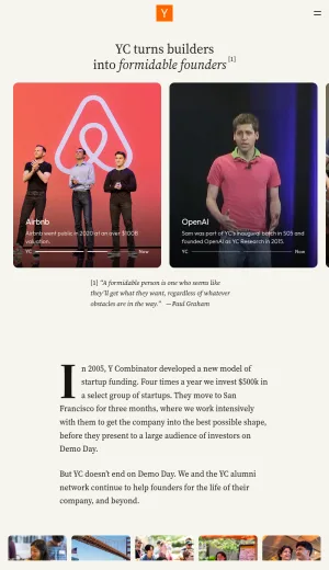 Y Combinator Startup Accelerator and Founder Support screenshot