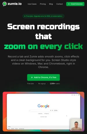 Zumie Chrome Screen Recorder with Auto Zoom and Editing screenshot